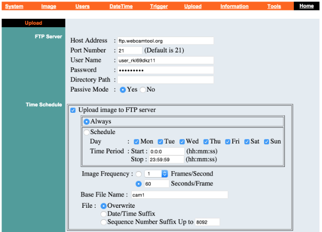 server address for ftp ipcam settings google